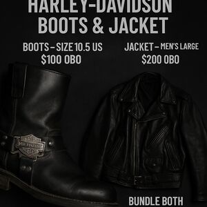 Harley-Davidson Black Leather Boots and Jacket